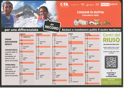 Calendario 2026 raccolta rifiuti